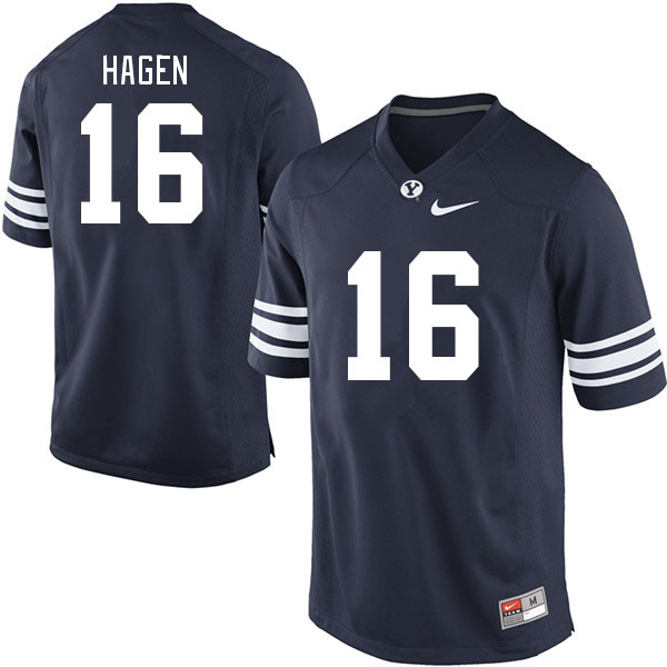 Men #16 Cole Hagen BYU Cougars College Football Jerseys Stitched-Navy